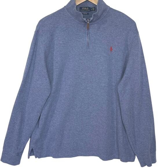 POLO RALPH LAUREN Men’s Estate Rib Knit Blue 1/4 Zip Sweater large - Picture 2 of 4